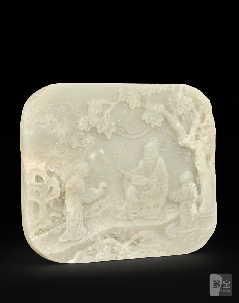 PLAQUE EN JADE CÉLADON PÂLE À DÉCOR DE LETTRÉ ET SERVITEURS  CHINE, DYNASTIE QING, ÉPOQUE QIANLONG (1736-1795) - 图2